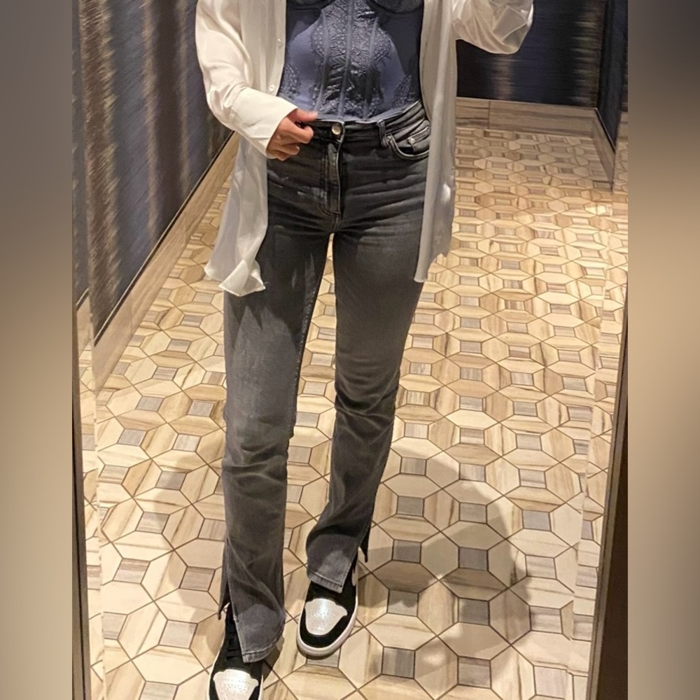 Zara split hem straight leg jean